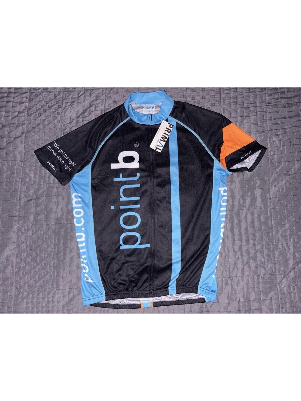 Primal Wear Point B Cycling Jersey Men’s Medium Black Blue Full Zip Short Sleeve